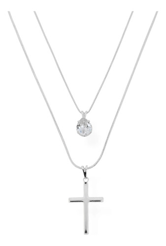Colar Duplo Corrente Feminino Folheado A Ouro 18k E Prata