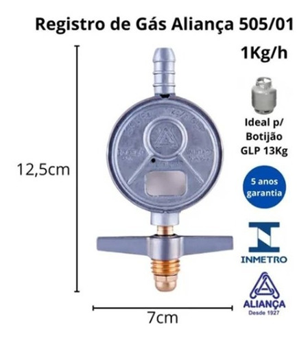 Regulador Registro Gás 1kg 505/01 Aliança + 1,25m Chaveirinh