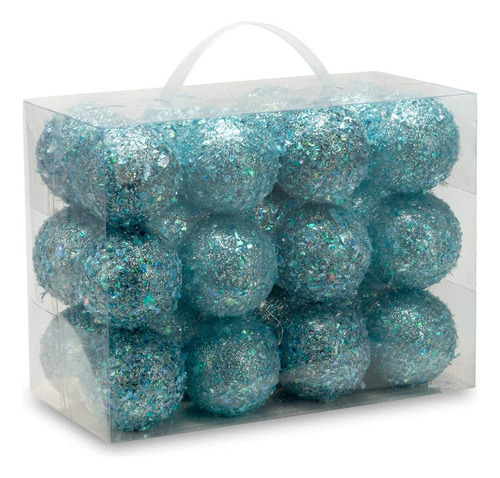Juego De 24 Adornos Navidad Inastillables 6 Cm Verde Azulado