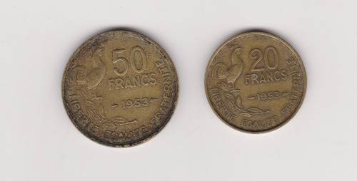 Lote 2 Moneda Francia 20 + 50 Francos Año 1953 Bueno +