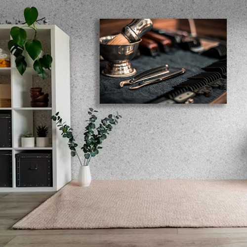 Cuadro Barberia Navaja Vintage Canvas Grueso 80x120cm Color Multicolor Armazón Bastidor