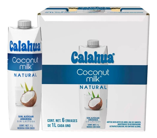 Leche De Coco Natural Calahua 6 Botes De 1lt