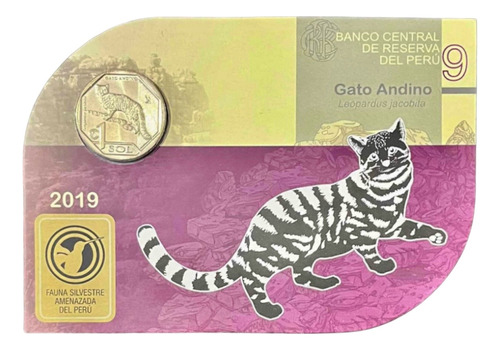 Peru - 1 Sol - Año 2019 - Gato Andino - Blister Fauna 