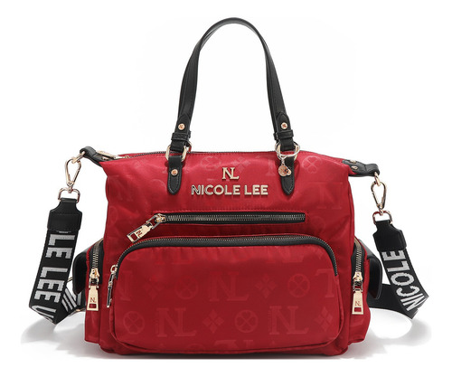 Bolsa Satchel De Nicole Lee De Nylon Ss25 Acabado de los herrajes Níquel Color Rojo Correa de hombro Red Diseño de la tela Red