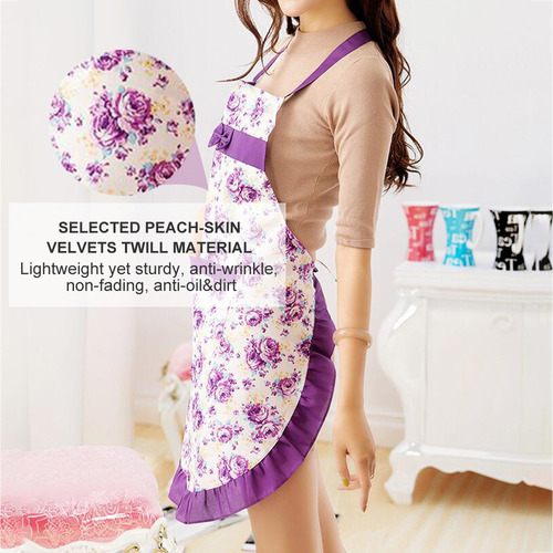 Delantal Con Forma De Babero De Terciopelo Floral Con Bolsil