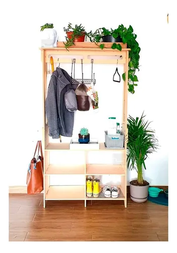 Exhibidor rack colgador para ropa armable de madera