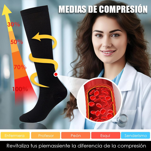 6 Pares De Calcetines De Compresión De Tela Suave