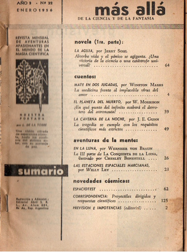 Revista Mas Alla 32 Enero 1956 Ciencia Ficcion - Sin Tapa