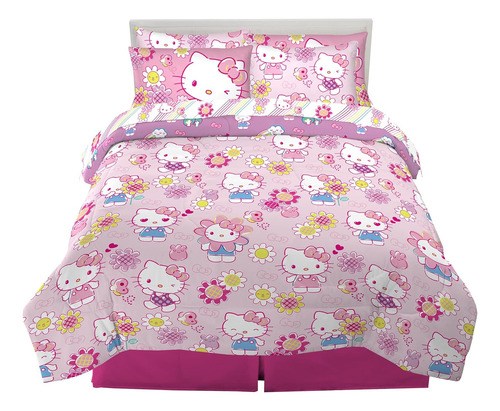 Juego De Acolchado Y Sábanas Franco Hello Kitty, Full, 7 Pzs