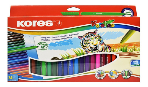 Plumones Lavables De Colores Kores X24 Piezas Punta Conica