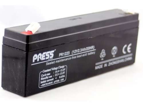 Bateria De Gel Recargable 2.3 Amper, 12 Volts Marca Press