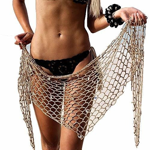 Mujeres Crochet Beach Cover Up Sarong Wrap Con Conchas Fishn