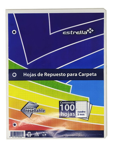 Hoja Repuesto Para Carpeta 100h Carta Cuadro 5mm 1pzs