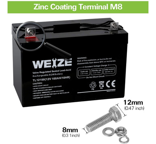 E154 Batería Ciclo Profundo Agm Sla Vrla 12v 100ah Weize