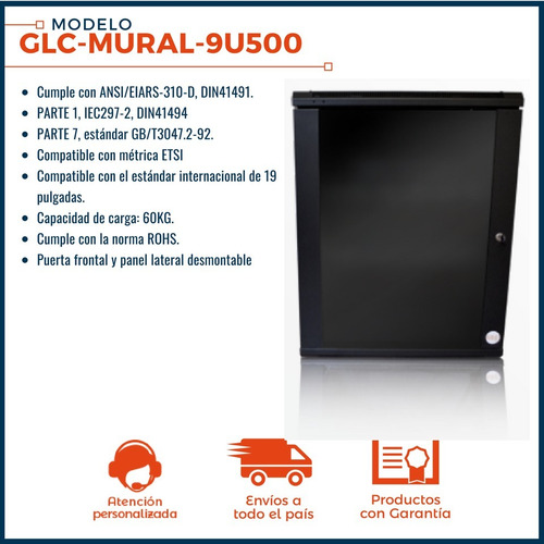 Imagen 4 de 8 de Rack 9u Mural Soho 9 Unidades Glc 19 Interior 500mm 19 PuLG