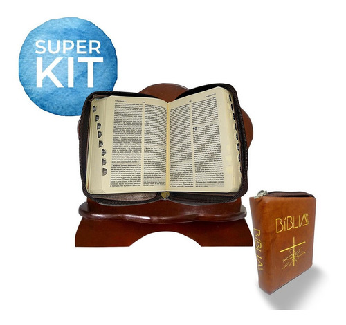 Biblia Com Suporte De Madeira Grande Com Zíper 20cm
