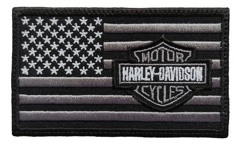 Parche Bordado Bandera Usa Con Logo Harley Davidson Gris Tac