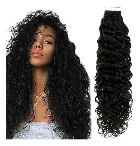 Hetto Curly Cinta En Extensiones De Pelo Negro Cinta 4mscv