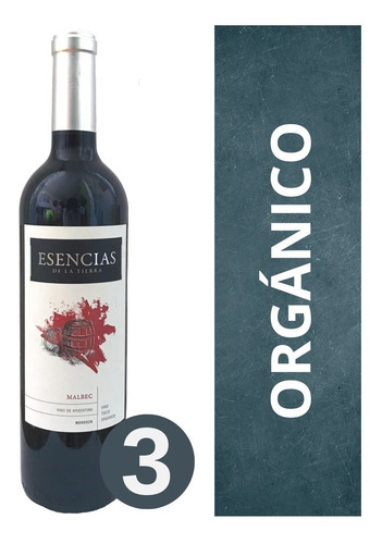 Imagen 1 de 8 de Vino Orgánico Malbec Esencias De Mi Tierra 3 X 750 Cc