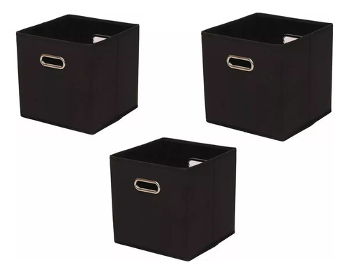 Pack 3 Cajas Cubo Organizador Plegable Tela Closet Ropa Etc Color Negro