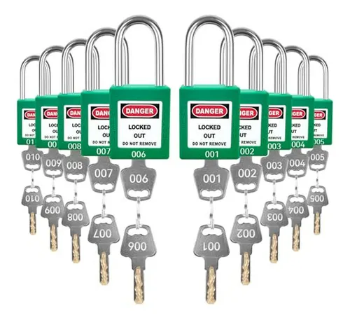 Candados Loto Verde Set-10pcs, Seguridad Eléctrica Osha