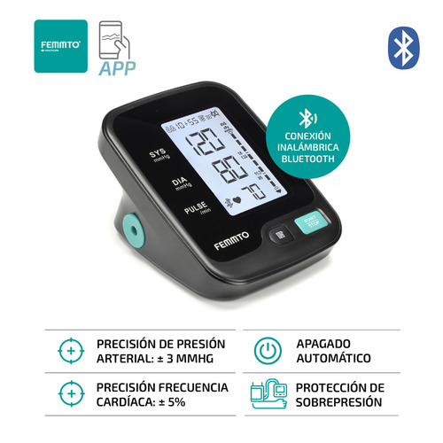 Tensiometro Brazo Bluetooth Monitor Presion Arterial Digital Bateria Recargable Usb Retroiluminado Femmto Bpa4