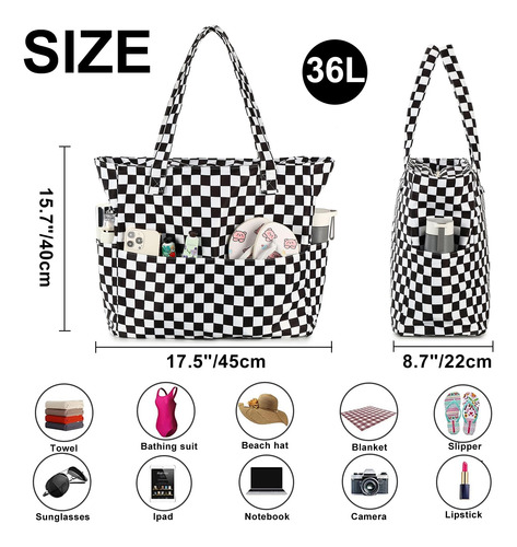 Bolsa Minimalista Multiusos Comoda Con Diseño Cuadros Negro