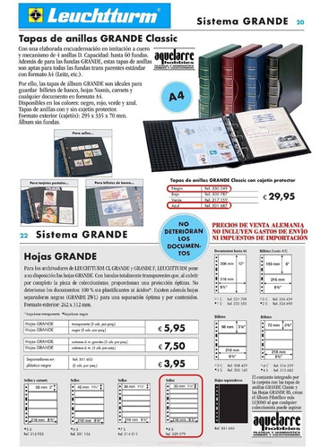 Filatelia Leuchtturm Hojas Grande 16 Bandas P/tapas 4 Anillo