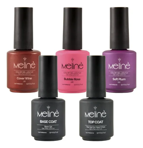 Kit 3 Esmaltes Semipermanentes Meliné + Base Coat Y Top Coat