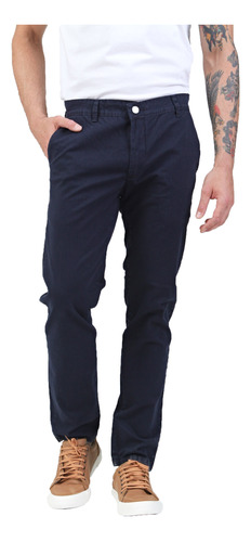 Pantalón Chino Slim Bravo Jeans De Gabardina Azul T. 40-54