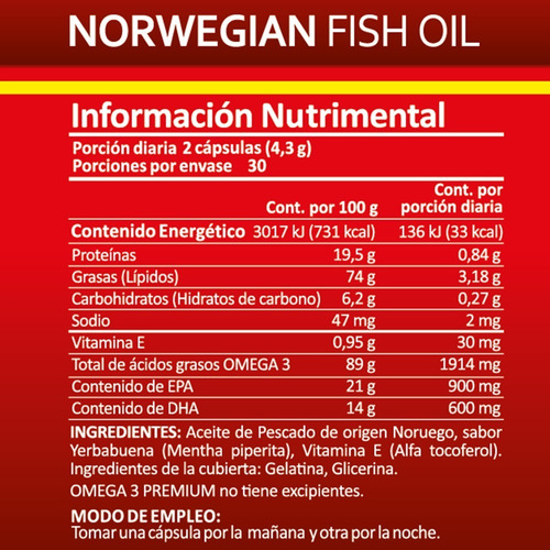 Imagen 2 de 4 de Omega 3 Premium Concentrado (60 Caps) Pronat