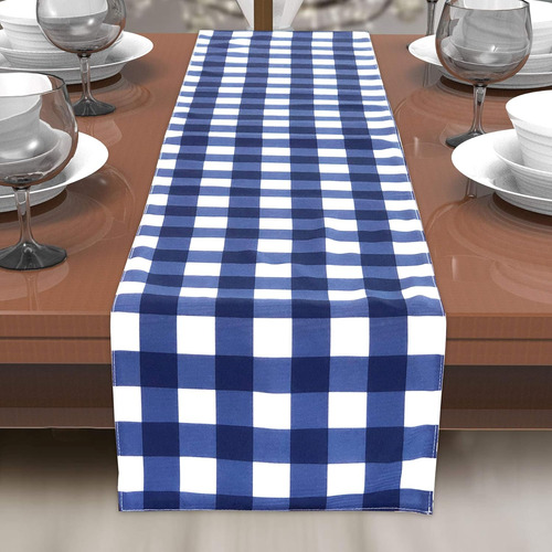 Camino De Mesa A Cuadros Azul Y Blanco 33 X 183 Cm