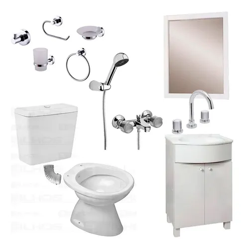 Juego Baño Completo Blanco Canillas Accesorios Sanitarios