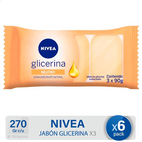 Jabón De Glicerina Nivea Neutro Pack 6 Envases De 3 Unidades