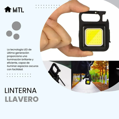 Linterna Multifuncional Mtl Llavero Led Keychain Recargable Linterna Negro Luz Blanco