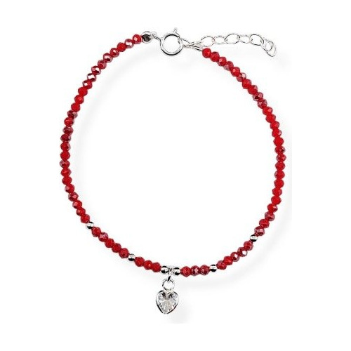 Pulsera Cristales Rojo Chino Con Zircon Corazón De Plata 925