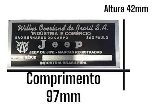 Placa De Identificação Numero De Serie Jeep Rural F75 Willys