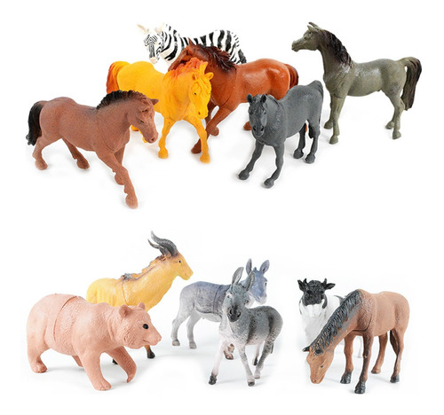 Granja Set De Animales Caballos Grande X 12 Piezas Calidad