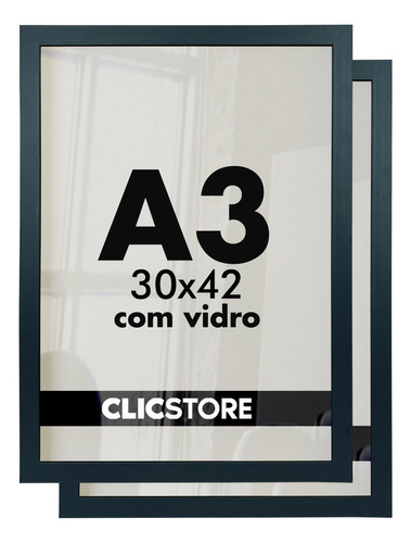 Kit 2 Moldura A3 Quadro 30x42 Certificado Vidro Diploma Sala Cor Preto