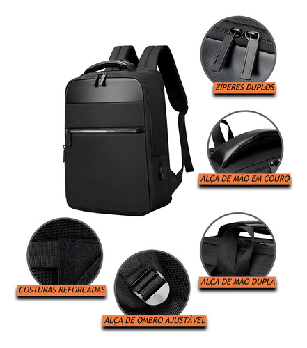 Bolsa Masculina Impermeável Detalhes Couro Pu Laptop Entrada Usb Compatível com Notebooks Dell Acer HP Lenovo Macbook Pro Air M1 M2 M3 Faculdade Universidade Escola Executiva Trabalho 15.6 Polegadas