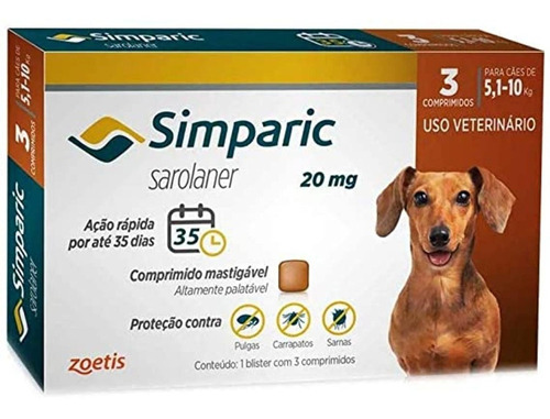 Simparic 20mg 5 A 10kg (c/3 Comprimidos)