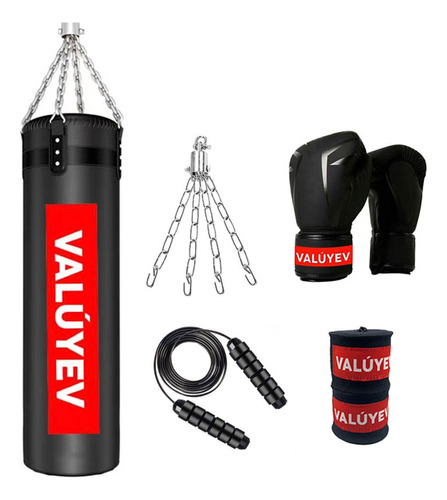 Valuyev Saco De Boxeo 120cm Cadena Guantes, Vendas Y Cuerda Color Negro