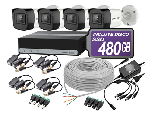 Cctv Kit Hikvision 4cam 1080p Edvr Essd 480gb Profesional