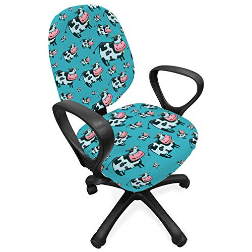 Cattle Office Chair Slipcover, Doodle Multiple Cows Wit...