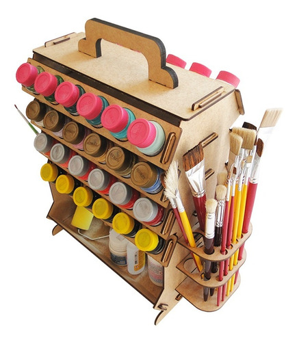 Imagem 5 de 9 de Suporte Tinta Pva 37ml Acrilex E Pincéis Com Bandeja Em Mdf