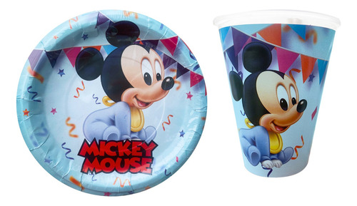 Personaje A Elegir 50 Vasos 50 Platos Desechables Fiesta Multicolor Personaje Mickey Bebé