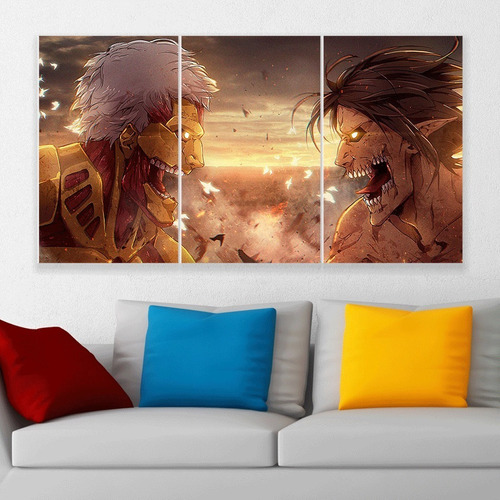 Cuadro Triptico Amored Titan Attack On Titan Art Canvas