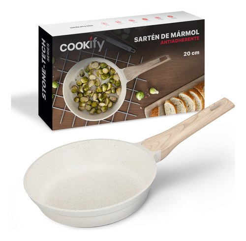 Cookify Sartén de Mármol Antiadherente 20 cm Stone-Tech Series Libre de PFOA Cocina Saludable Color Beige