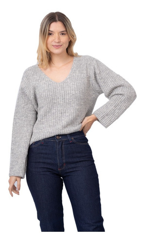 Sweater Mujer Tejido Escote En V 