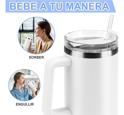Termo Acero Inoxidable 40oz Vaso Térmico Mantiene Frio Blanco